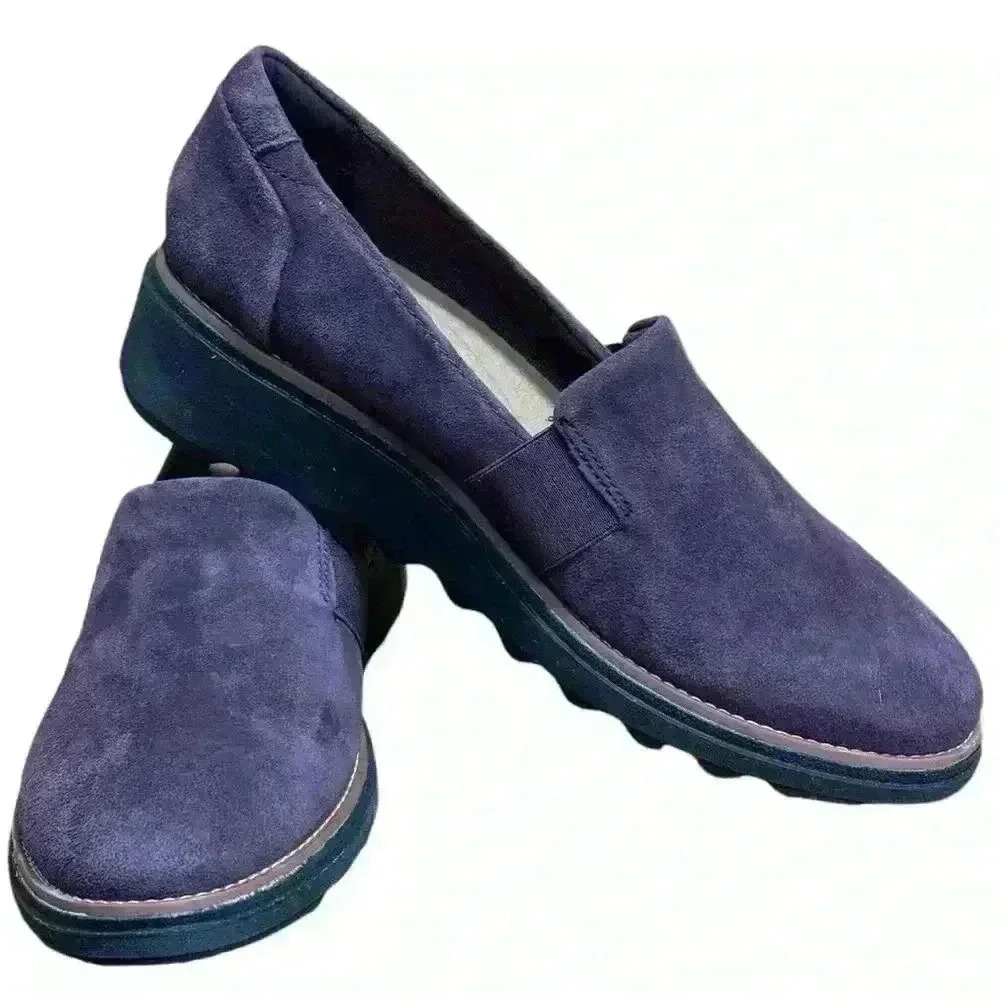 Clarks Collection Sharon Dolly Slip On Loafer Aubergine Dusty Purple Suede 6.5